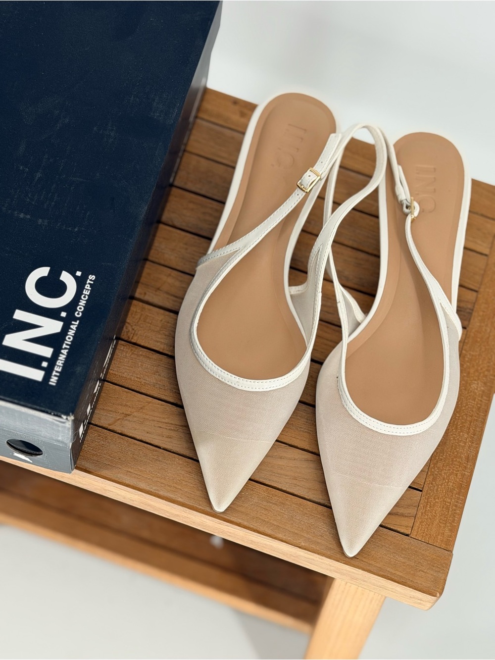 New INC International Concepts Women's Beige Slingback Pointed Flats size 9M